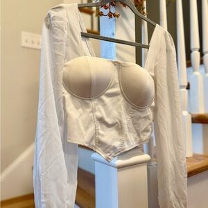 White Long Sleeve Bustier Top